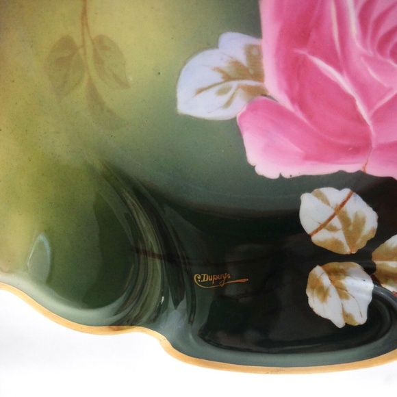 ANTIQUE PSL IMPERIAL AUSTRIA~HAND PAINTED SERVING BOWL~GOLD EDGE~C.Dupuy~10.5 IN - Picture 4 of 5